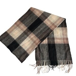 Edinburgh Scarf Plaid Tartan Soft 100% Lambswool Black Cream 10" x 64" Fringe